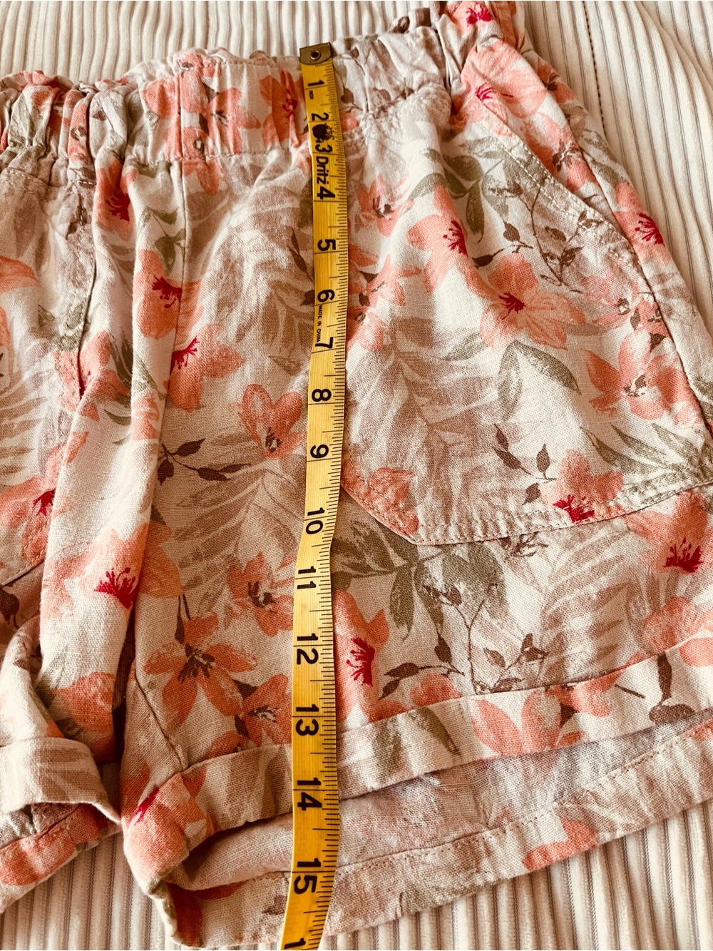 Briggs Casual Linen   Blend  Peach Floral High-Waist Shorts - Picture 7 of 9